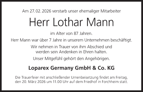 Anzeige von Lothar Mann von MGO