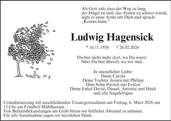 Anzeige von Ludwig Hagensick von MGO