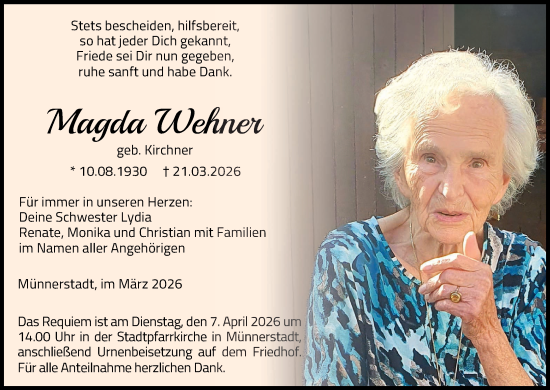 Anzeige von Magda Wehner von MGO