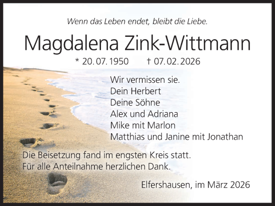 Anzeige von Magdalena Zink-Wittmann von MGO