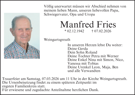 Anzeige von Manfred Fries von MGO