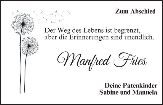 Anzeige von Manfred Fries von MGO