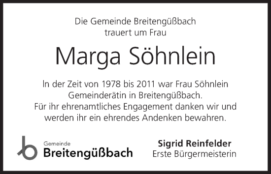 Anzeige von Marga Söhnlein von MGO