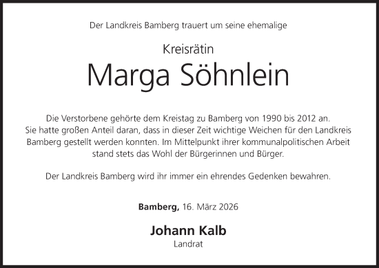 Anzeige von Marga Söhnlein von MGO