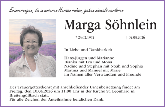 Anzeige von Marga Söhnlein von MGO