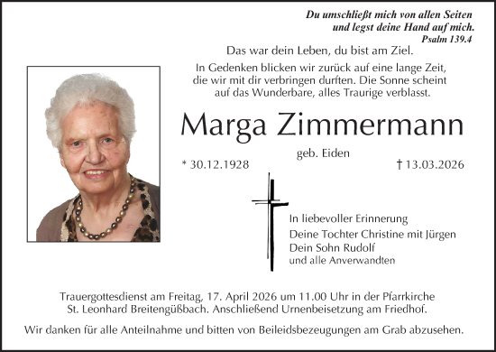 Anzeige von Marga Zimmermann von MGO