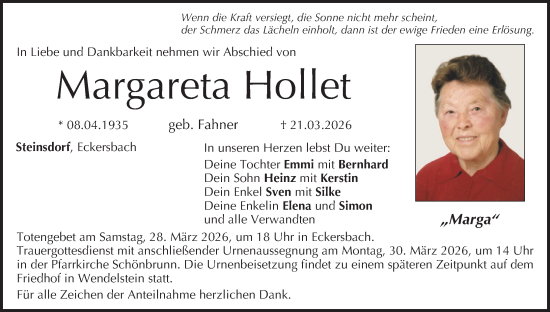 Anzeige von Margareta Hollet von MGO