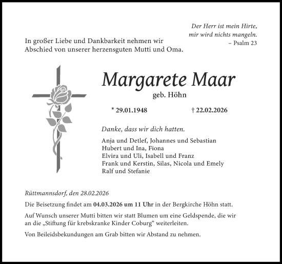 Anzeige von Margarete Maar von MGO