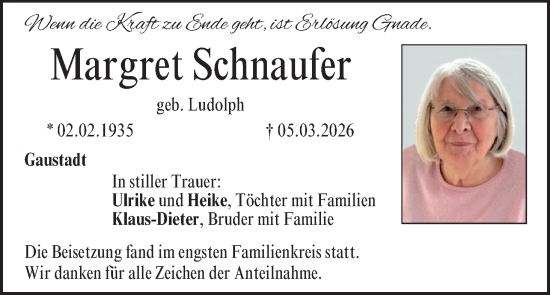 Anzeige von Margret Schnaufer von MGO