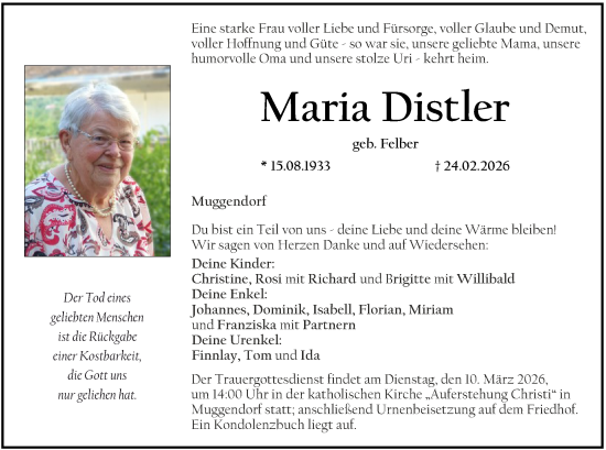Anzeige von Maria Distler von MGO