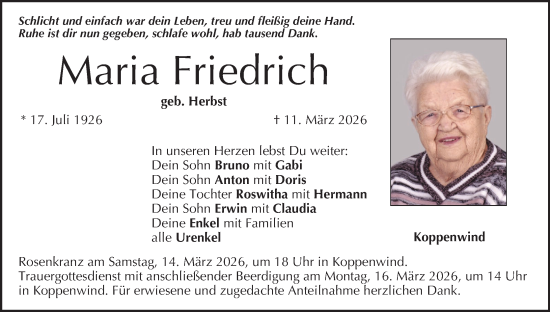 Anzeige von Maria Friedrich von MGO