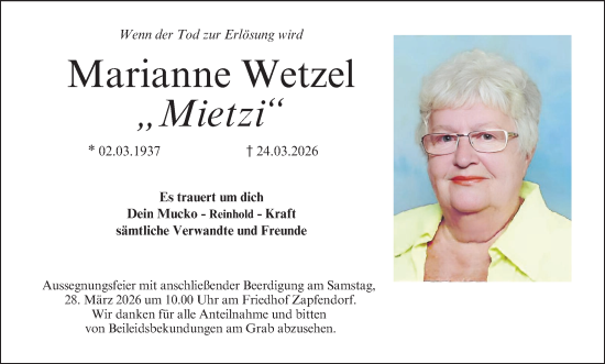Anzeige von Marianne Wetzel von MGO
