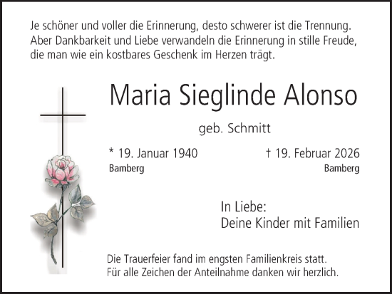 Anzeige von Maria Sieglinde Alonso von MGO