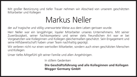 Anzeige von Markus Neller von MGO