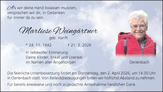 Anzeige von Marliese Weingärtner von MGO