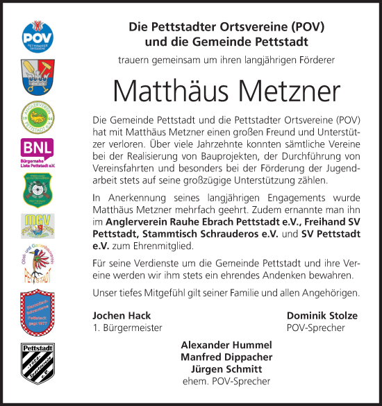 Anzeige von Matthäus Metzner von MGO