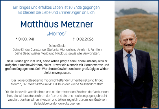 Anzeige von Matthäus Metzner von MGO