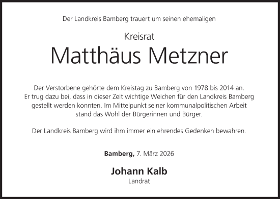 Anzeige von Matthäus Metzner von MGO
