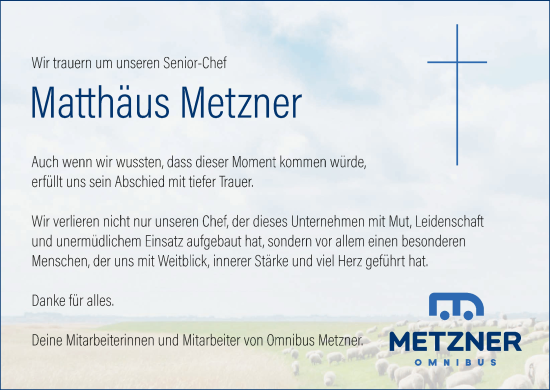 Anzeige von Matthäus Metzner von MGO