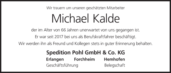 Anzeige von Michael Kalde von MGO