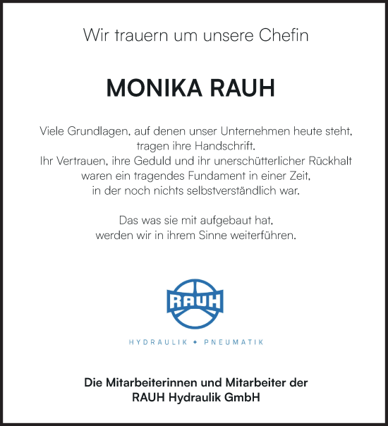 Anzeige von Monika Rauh von MGO