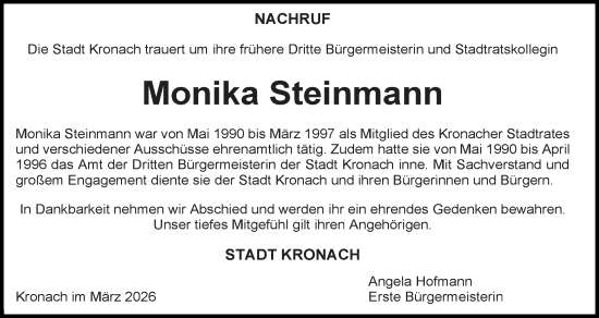 Anzeige von Monika Steinmann von MGO