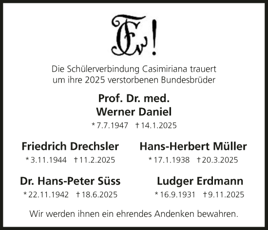 Anzeige von Nachruf der Schülerverbindung Casimiriana  von MGO