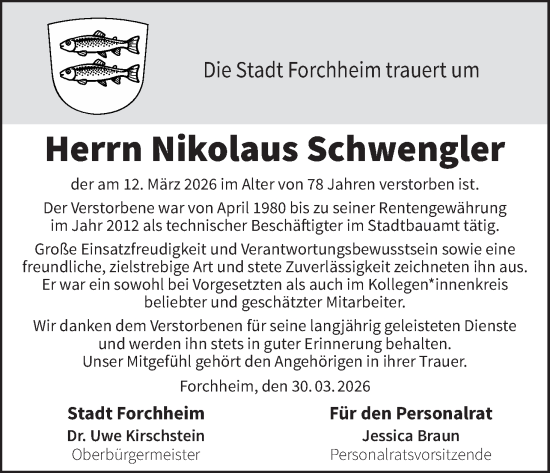 Anzeige von Nikolaus Schwenger von MGO