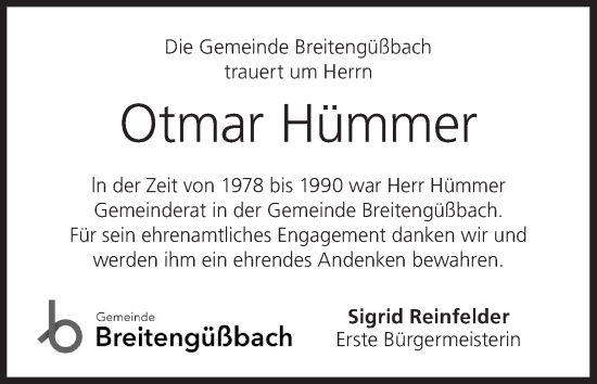Anzeige von Otmar Hümmer von MGO