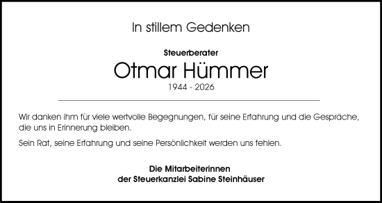 Anzeige von Otmar Hümmer von MGO