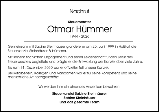 Anzeige von Otmar Hümmer von MGO
