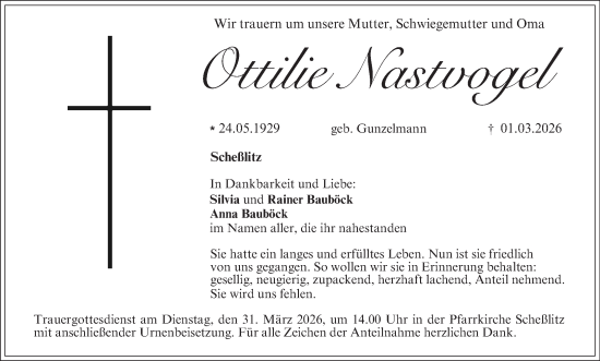 Anzeige von Ottilie Nastvogel von MGO