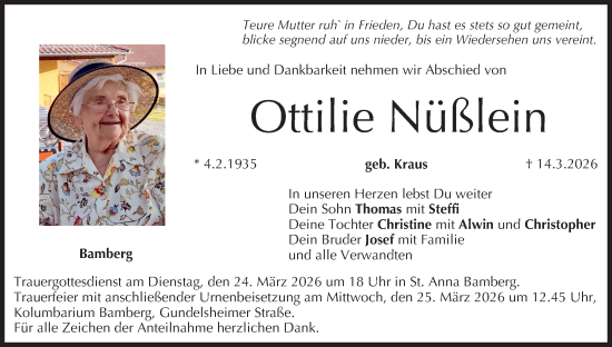 Anzeige von Ottilie Nüßlein von MGO