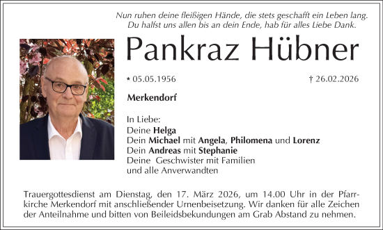 Anzeige von Pankraz Hübner von MGO