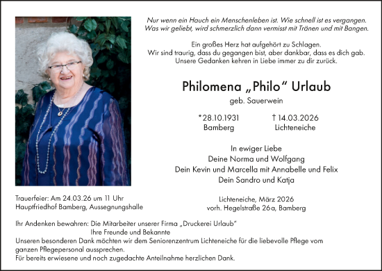 Anzeige von Philomena Urlaub von MGO