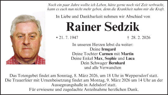 Anzeige von Rainer Sedzik von MGO