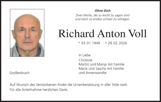 Anzeige von Richard Anton Voll von MGO
