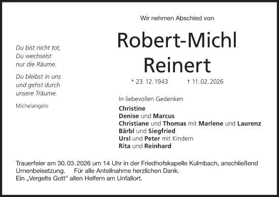 Anzeige von Robert-Michl Reinert von MGO
