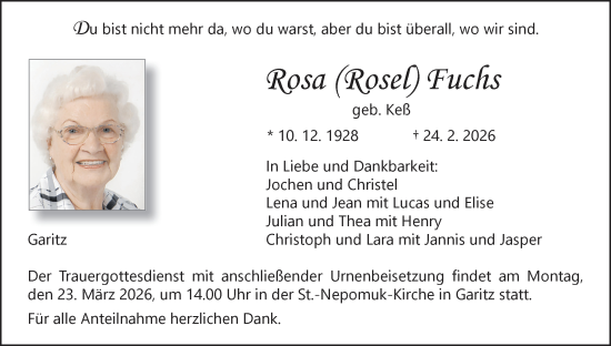 Anzeige von Rosa Fuchs von MGO
