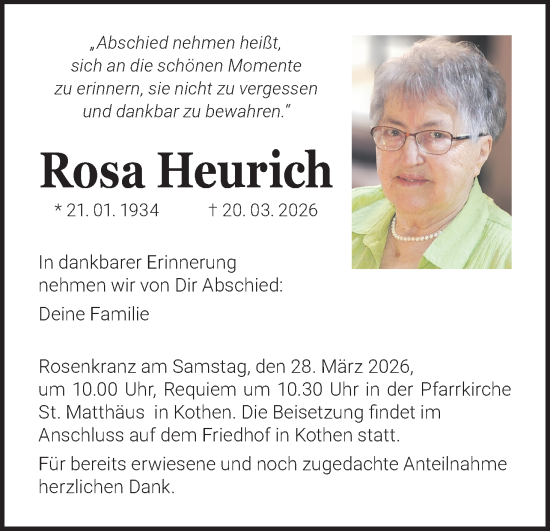 Anzeige von Rosa Heurich von MGO