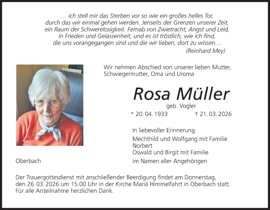 Anzeige von Rosa Müller von MGO