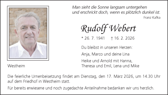 Anzeige von Rudolf Webert von MGO