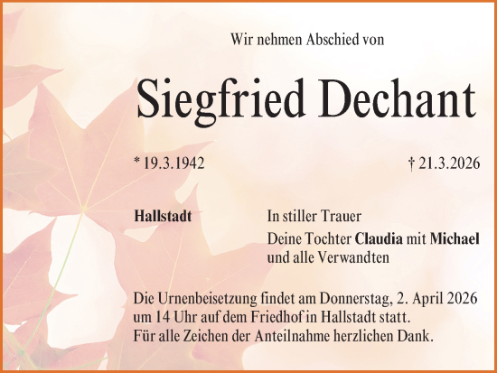 Anzeige von Siegfried Dechant von MGO