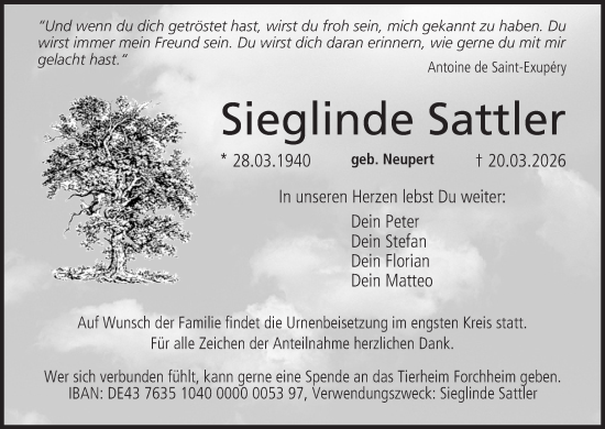 Anzeige von Sieglinde Sattler von MGO