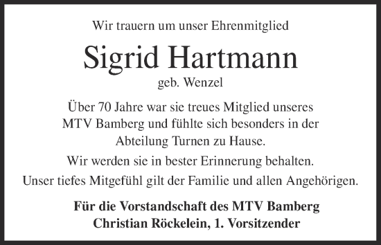 Anzeige von Sigrid Hartmann von MGO