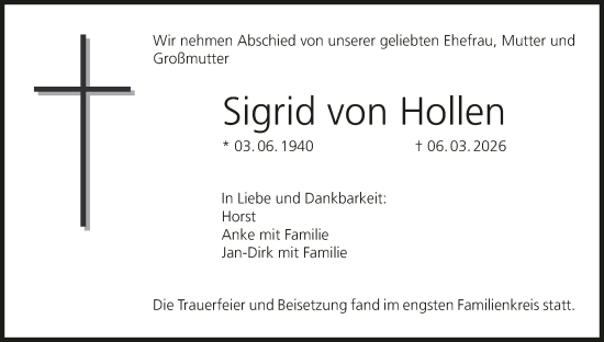Anzeige von Sigrid von Hollen von MGO