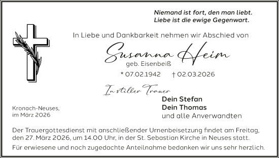 Anzeige von Susanna Heim von MGO