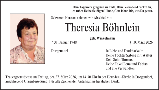 Anzeige von Theresia Böhnlein von MGO
