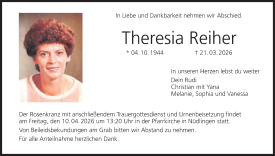 Anzeige von Theresia Reiher von MGO