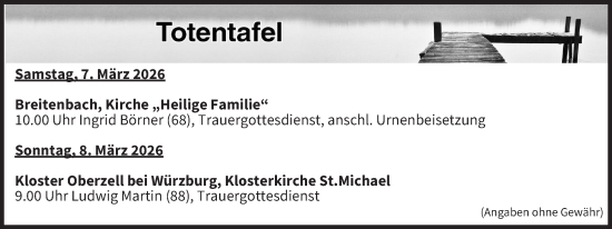 Anzeige von Totentafel vom 07.03.2026 und 08.03.2026  von MGO